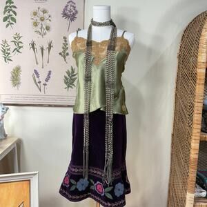 Vintage 90s Y2k Satin Sequin Lace Cami Top Fairy Whimsigoth Forest Whimsy L